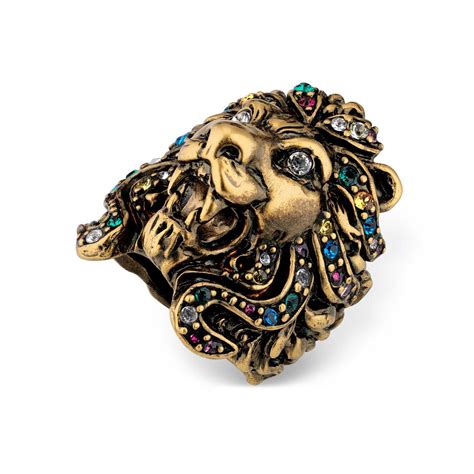Gucci Lion Head Ring With Multicolour Crystals - Lyst