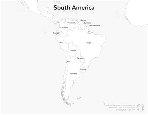 A Printable Map Of South America Labeled With The Nam