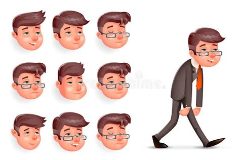 Fatigue Pleased Happy Satisfied Tired Weary Businessman Walk Cartoon Design Character Vector