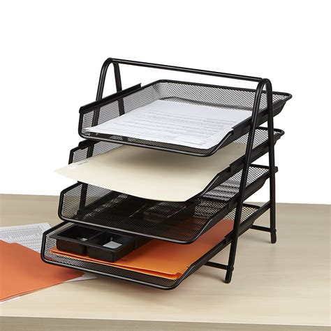 Mind Reader Mesh Desk Organizer With 4 Sliding Letterpaper Trays