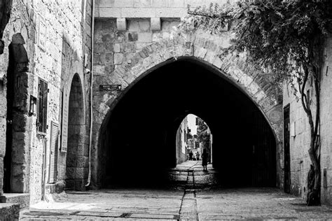 Black And White Jerusalem Old City Jewish Quarter Pedestrian Etsy