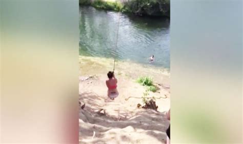 Video Goes Viral After Bikini Girls Rope Swing Attempt Goes Very Wrong