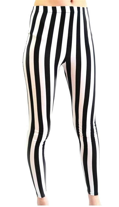 womens full length black and white vertical print stripe ladies leggings uk 8 26 ebay