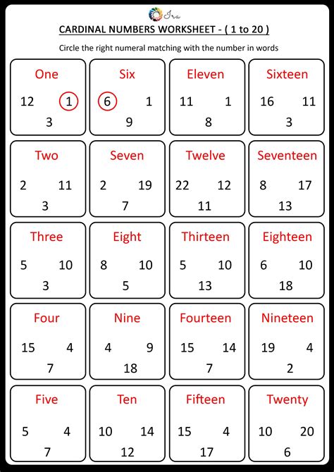 Free Downloadable Cardinal Numbers English Worksheets For Preschool