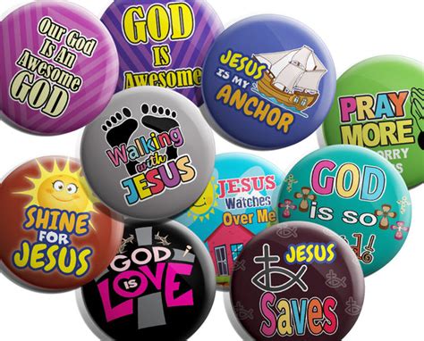 Christian Pinback Buttons For Kids Awesome God 10 Pack Large 22