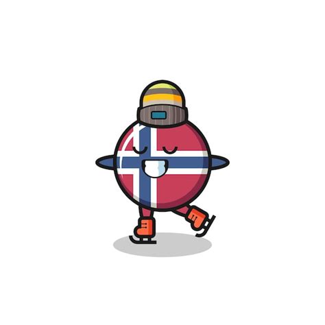 Premium Vector Norway Flag Badge Cartoon As An Ice Skating Player