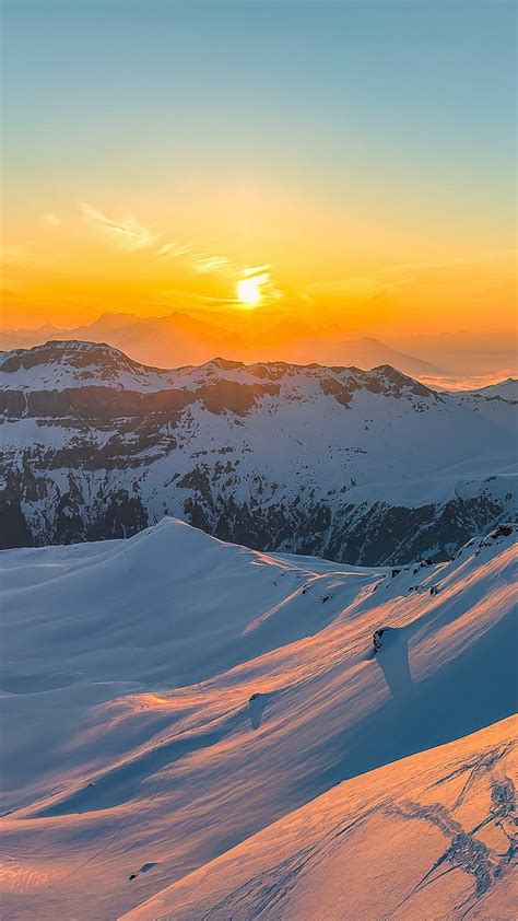 Artic Sunrise Mountains Sun Sunny Sunset Winter Hd Phone