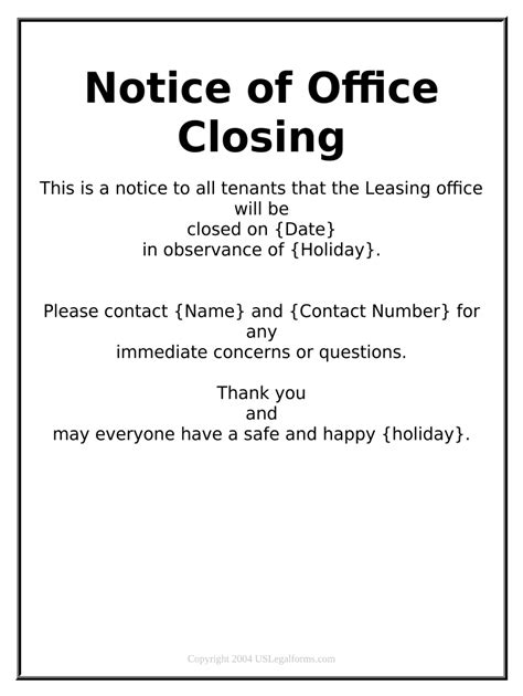 Office Will Be Closed Sign