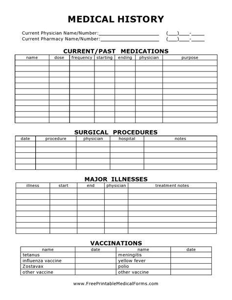 43 Medical Health History Forms Pdf Word Templatelab