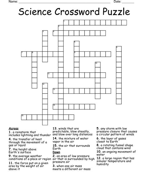 Science Crossword Puzzle For Kids