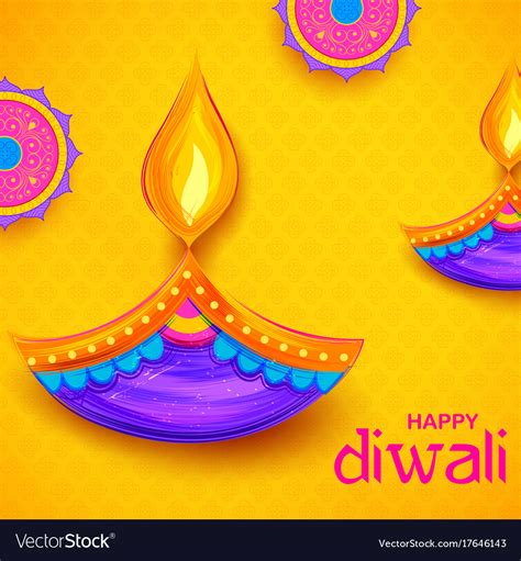 Burning Diya On Happy Diwali Holiday Background Vector Image