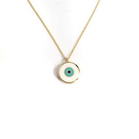 K Round Greek Evil Eye Necklace Pendant K Yellow Solid Etsy