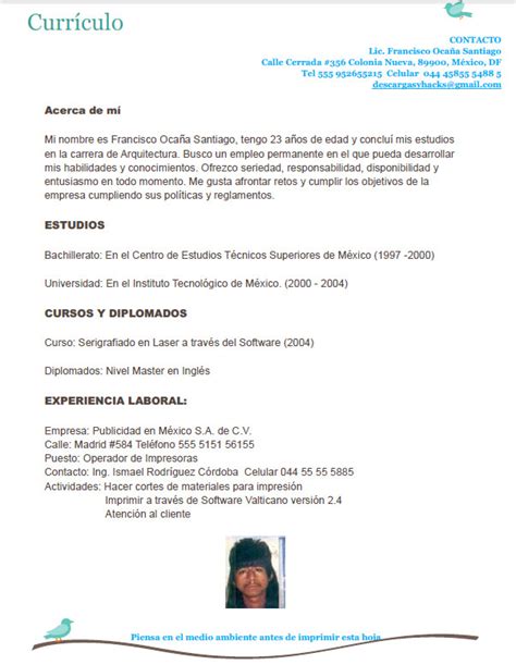 A empresa que você está em busca da vaga. Curriculum Vitae: Curriculum Vitae Descargar