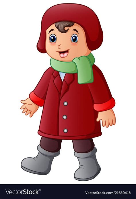 Illustration Of Vector Illustration Of Cartoon Boy In Red Winter