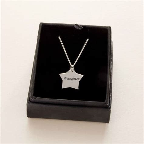 Engraved Silver Star Pendant Necklace Charming Engraving