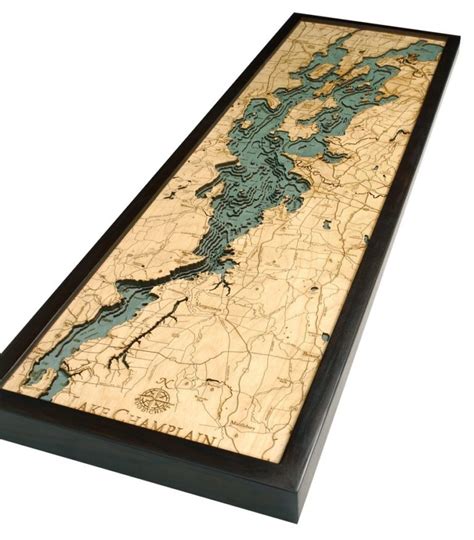 Lake Champlain Wood Map 3d Topographic Wood Chart 135 X 43