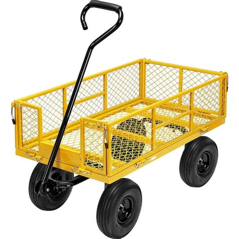Vivohome 1100 Lbs 43 Cuft Capacity Mesh Steel Garden Cart In Yellow