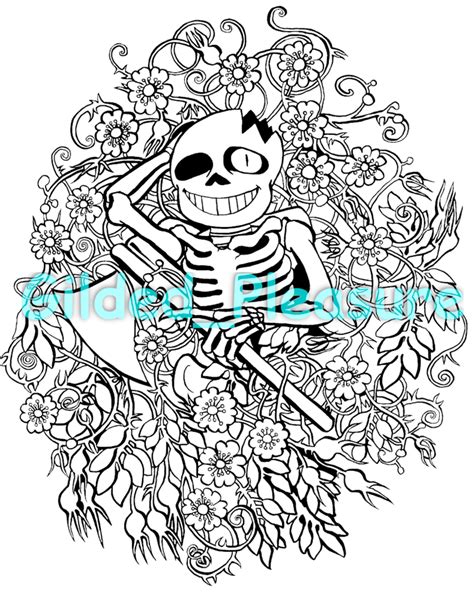 Horror Sans And Dog Roses Coloring Page White And Transparent Bgs