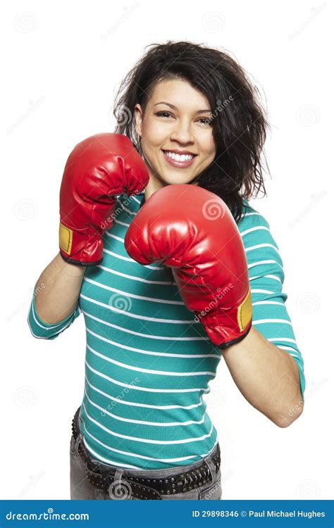 Young Woman Wearing Boxing Gloves Smiling Stock Photo Image Of Fight