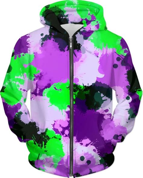 Essential hoodie by champion with a paint splatter effect. Purple and Green Paint Splatter Zip-Up Hoodie in 2020 ...