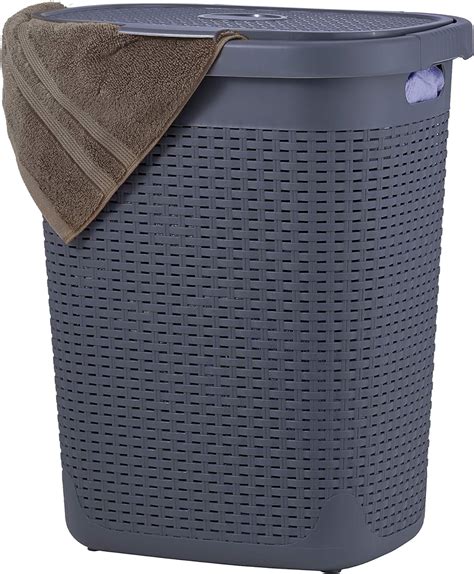 Wicker Laundry Hamper With Lid 50 Liter Grey Laundry Basket 140