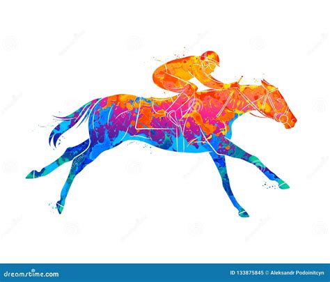 Abstract Racing Horse With Jockey From Splash Of Watercolors