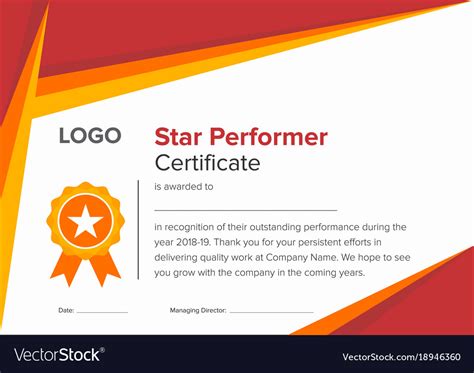 Geometric Red And Gold Star Performer Certificate Vector Image