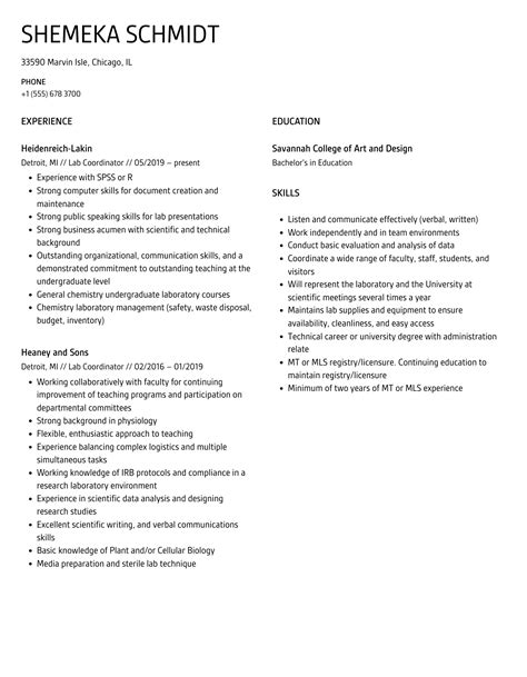 Lab Coordinator Resume Samples Velvet Jobs