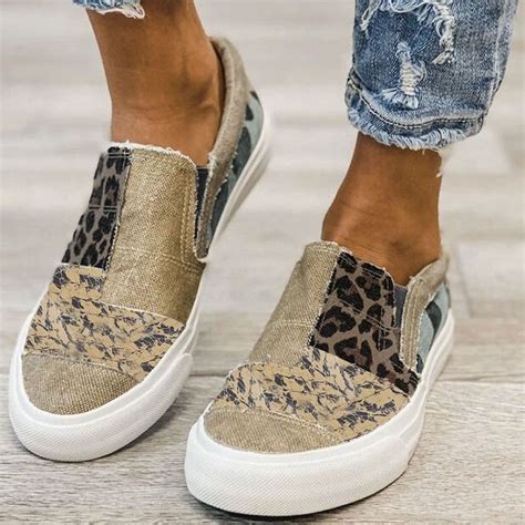 Popular Khaki Leopard Print Slip On Sneakers In 2021 Canvas Shoes