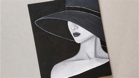 Black And Whitestep By Step Acrylic Painting On Canvasbeautiful Girl In
