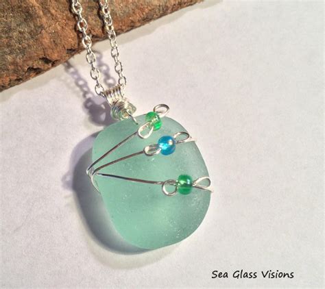 Sea Glass Jewelry Wire Wrapped Pendant Necklace Original Etsy