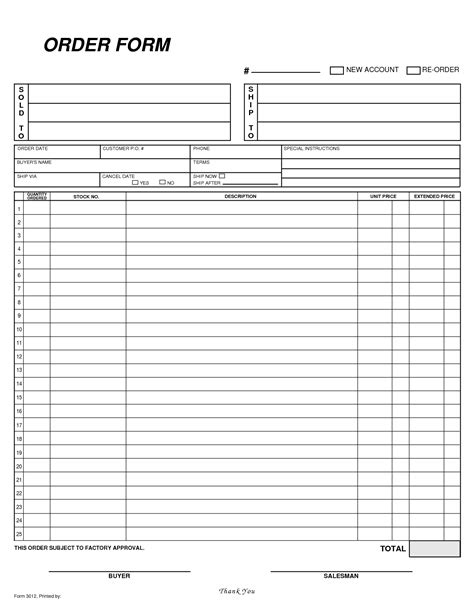 Sample Order Forms Template