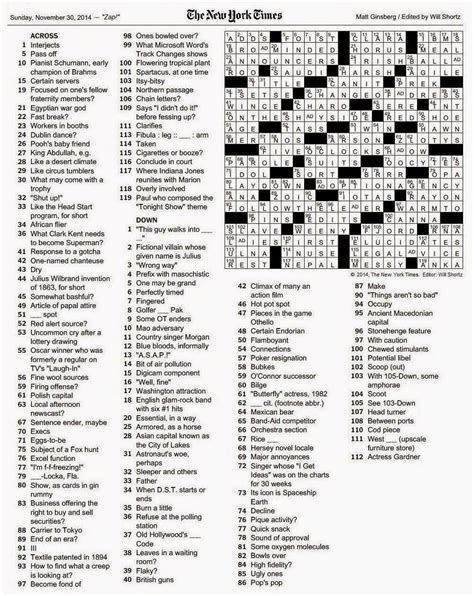 The New York Times Crossword In Gothic 113014 — Zap La Times