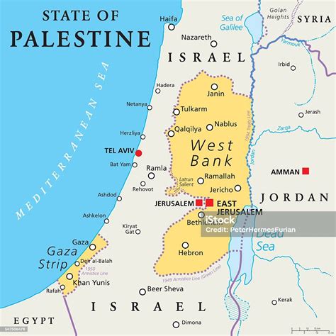State Of Palestine West Bank And Gaza Strip Political Map Stock