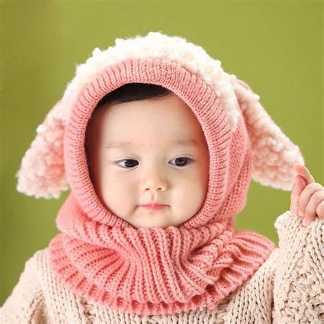 Winter Baby Girl Boy Warm Cute Dog Pattern Knitted Crochet Hooded Neck Hat Cap Beanie Scarf Hot