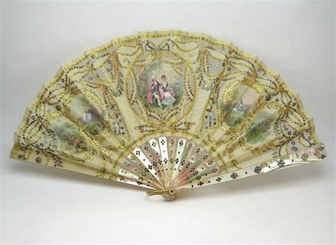 19th Century Hand Painted Tulle Silk Mother Of Pearl French Hand Fan