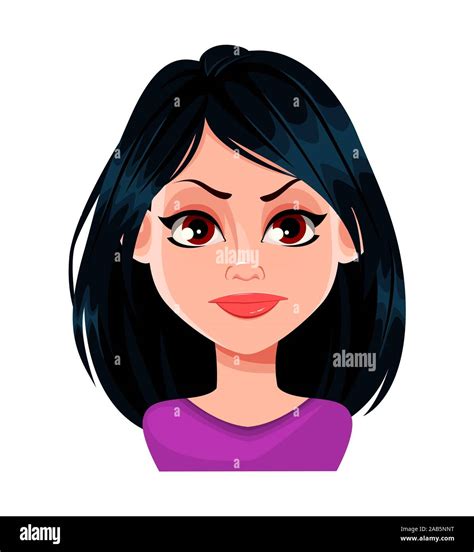 face expression of beautiful woman with dark hair angry female emotion cute cartoon character
