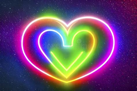 The Heart Shapes On Abstract Light Neon Glitter Background In Love Concept For Valentines Day