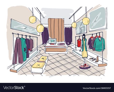 Freehand Drawing Of Clothing Boutique Interior Vector Image