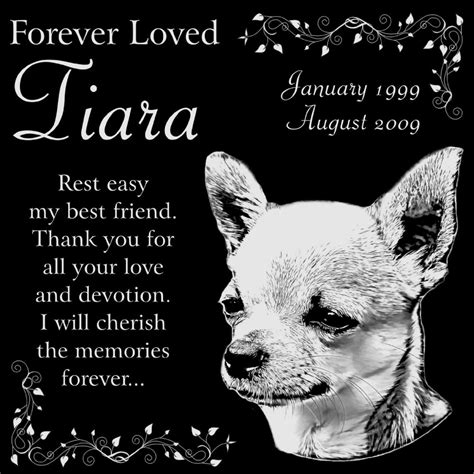 These memorials are cast and designed to lay flat, but also have a built in hangers on the backs, so they can even be displayed. Personalized Chihuahua Dog Pet Memorial 12"x12" Engraved Black