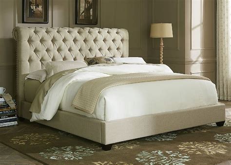 Tufted Natural Linen Chesterfield Sleigh Bed King Size King