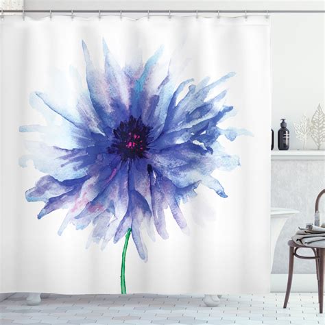 Watercolor Flower Decor Shower Curtain Set Faded Single Large Petite