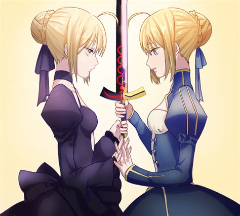 Wallpaper Anime Girls Holding Hands Excalibur Fate Series Fate Stay Night Fate Stay Night