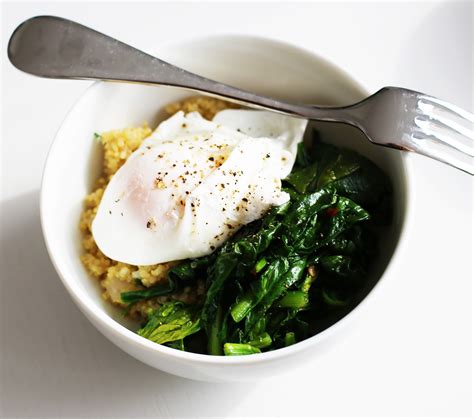 Poached Egg With Sautéed Spinach And Lemon Cilantro Quinoa Kitchen