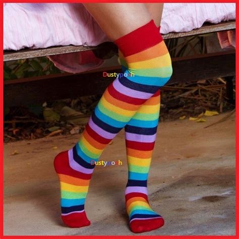 Dustyposh Accessories Rainbow Striped Over The Knee Socks Thigh High Otk Red Orange Yellow