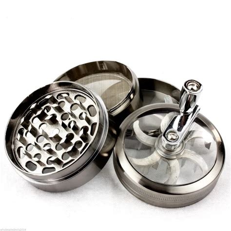 4 layer silver aluminum alloy hand crank tobacco herb spice grinder pollinator crusher smoking