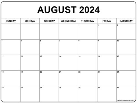 Blank Calendar August 2024 Printable Free Berti Chandal