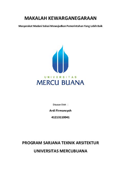 (PDF) MAKALAH KEWARGANEGARAAN PROGRAM SARJANA TEKNIK ARSITEKTUR