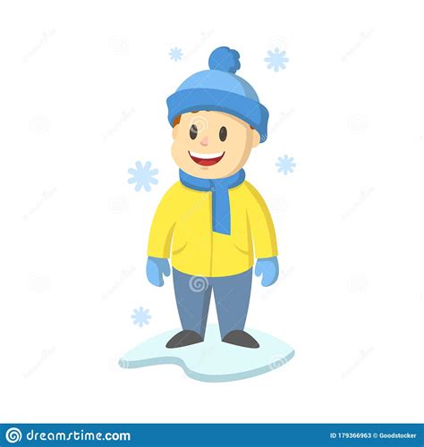 Smiling Boy In Winter Hat Standing Under The Snow Cartoon