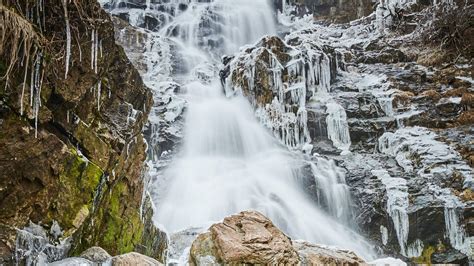 Download Wallpaper 1920x1080 Waterfall Freezing Ice Icicles Rocks